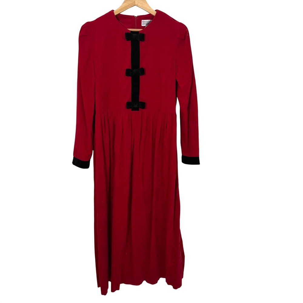 Jessica Howard Dress Womens 10 Red Excellent Corduroy Velvet Bows Holiday Midi